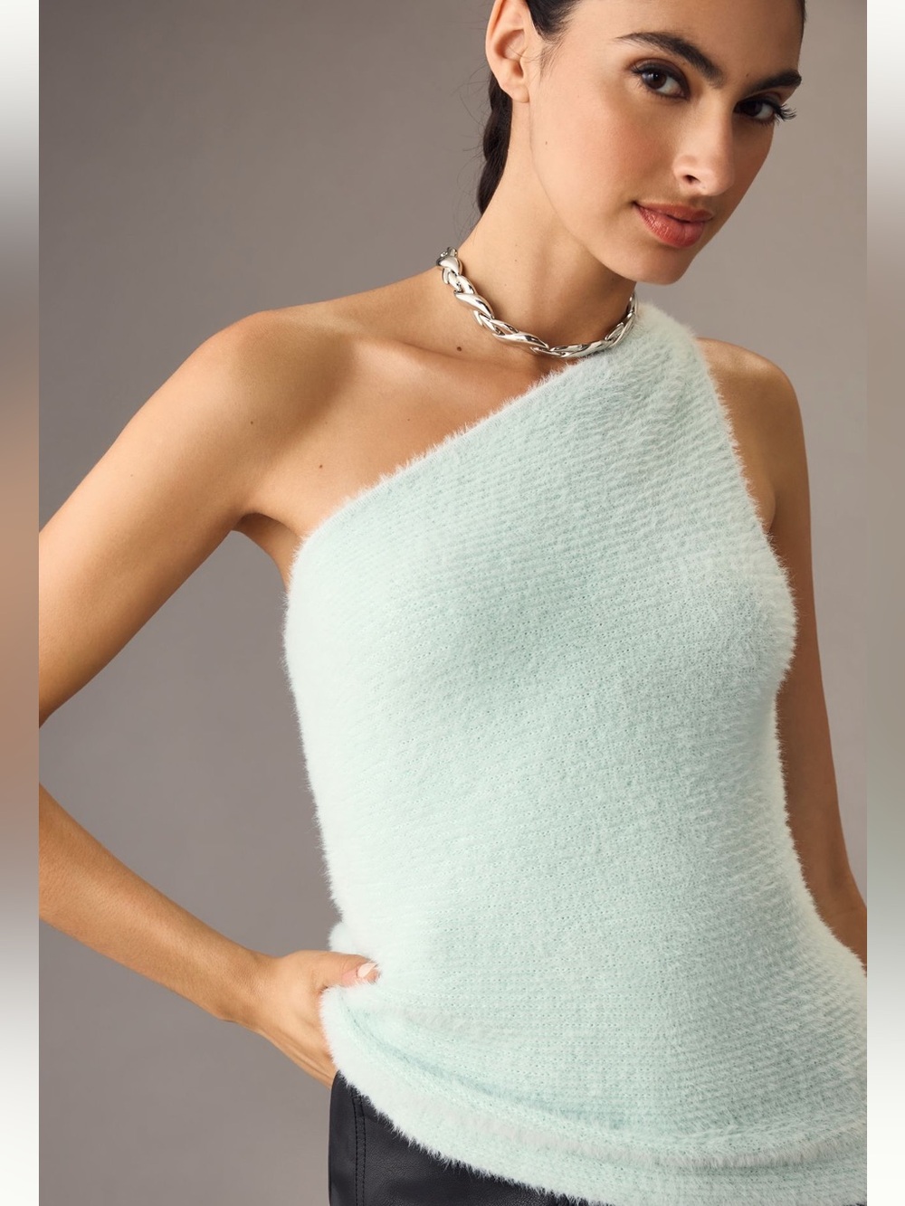 Anthropologie One-Shoulder Eye Lash Tank XL